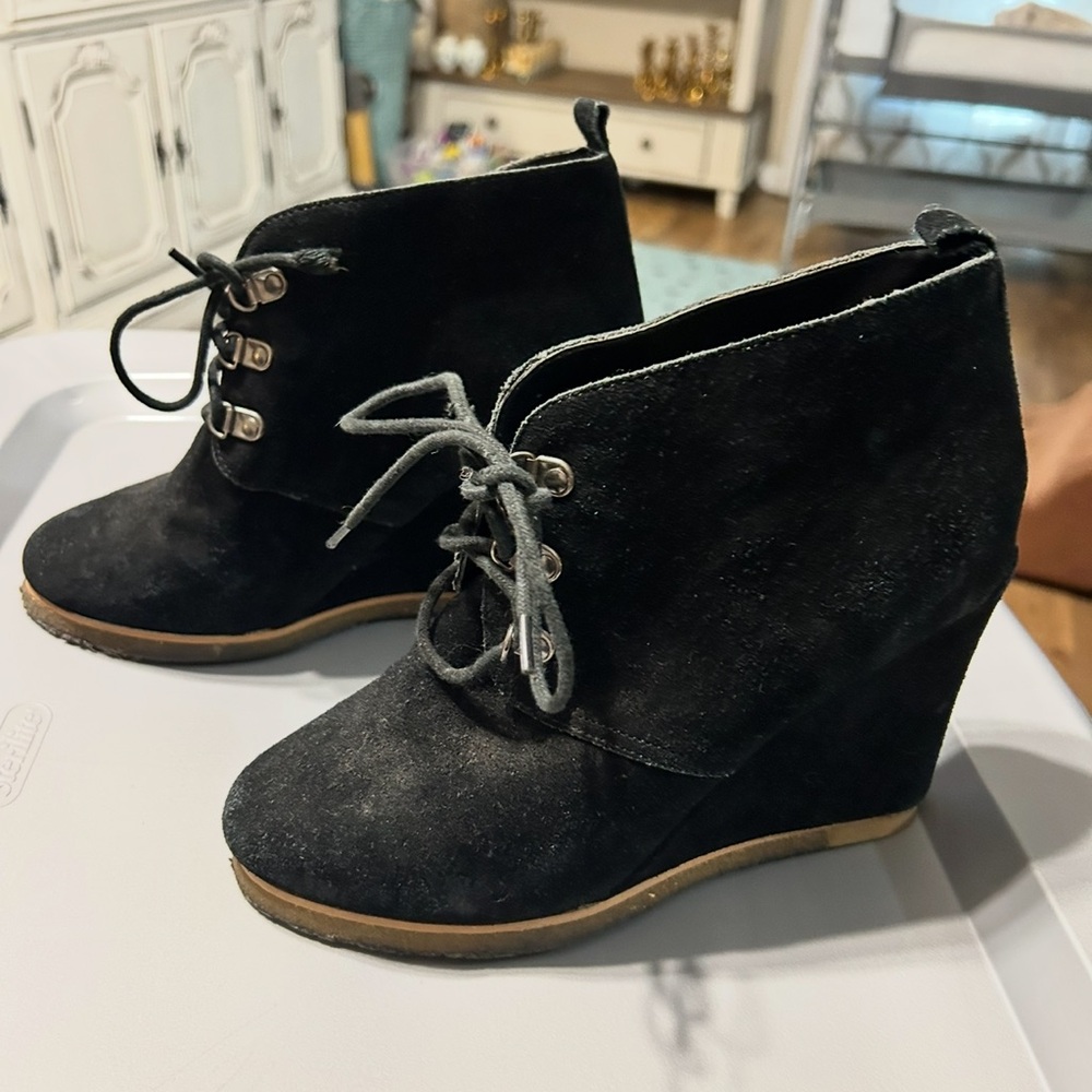 Black Suede Wedge Ankle Boots